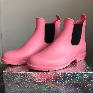 Pink rain boots